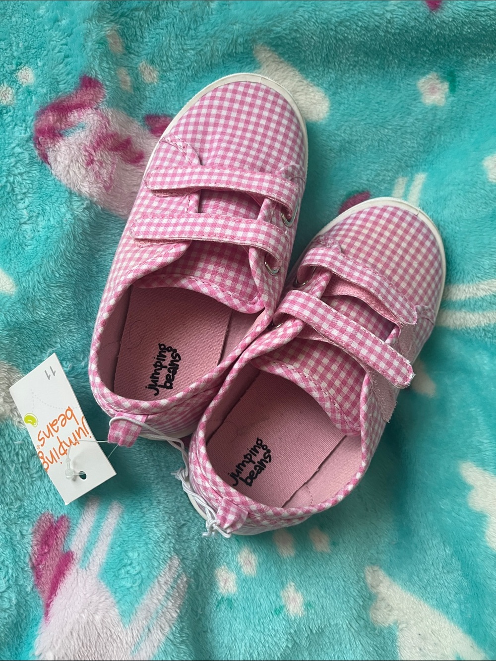 jumping beans Pink Gingham Velcro Kids Sneakers